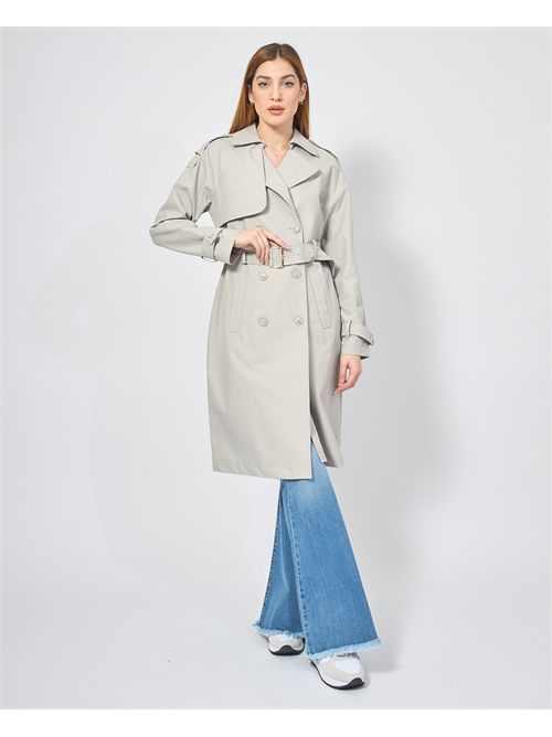 Giubbotto trench donna Yes Zee doppiopetto con cintura<BR/>